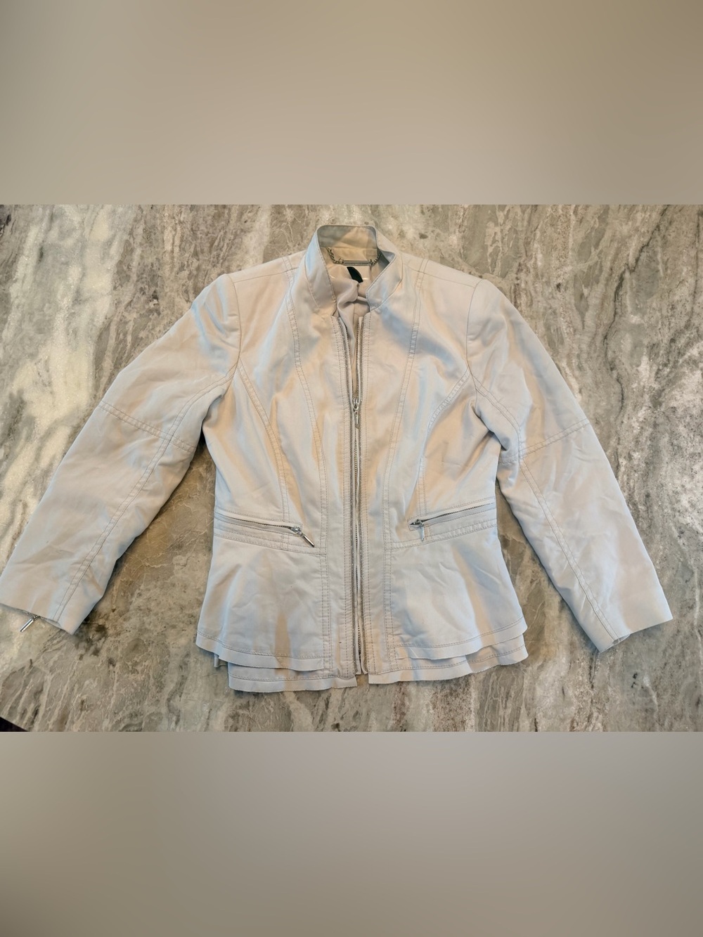 White House Black Market Moto Jacket Light Gray Silver Zip Petite 0P